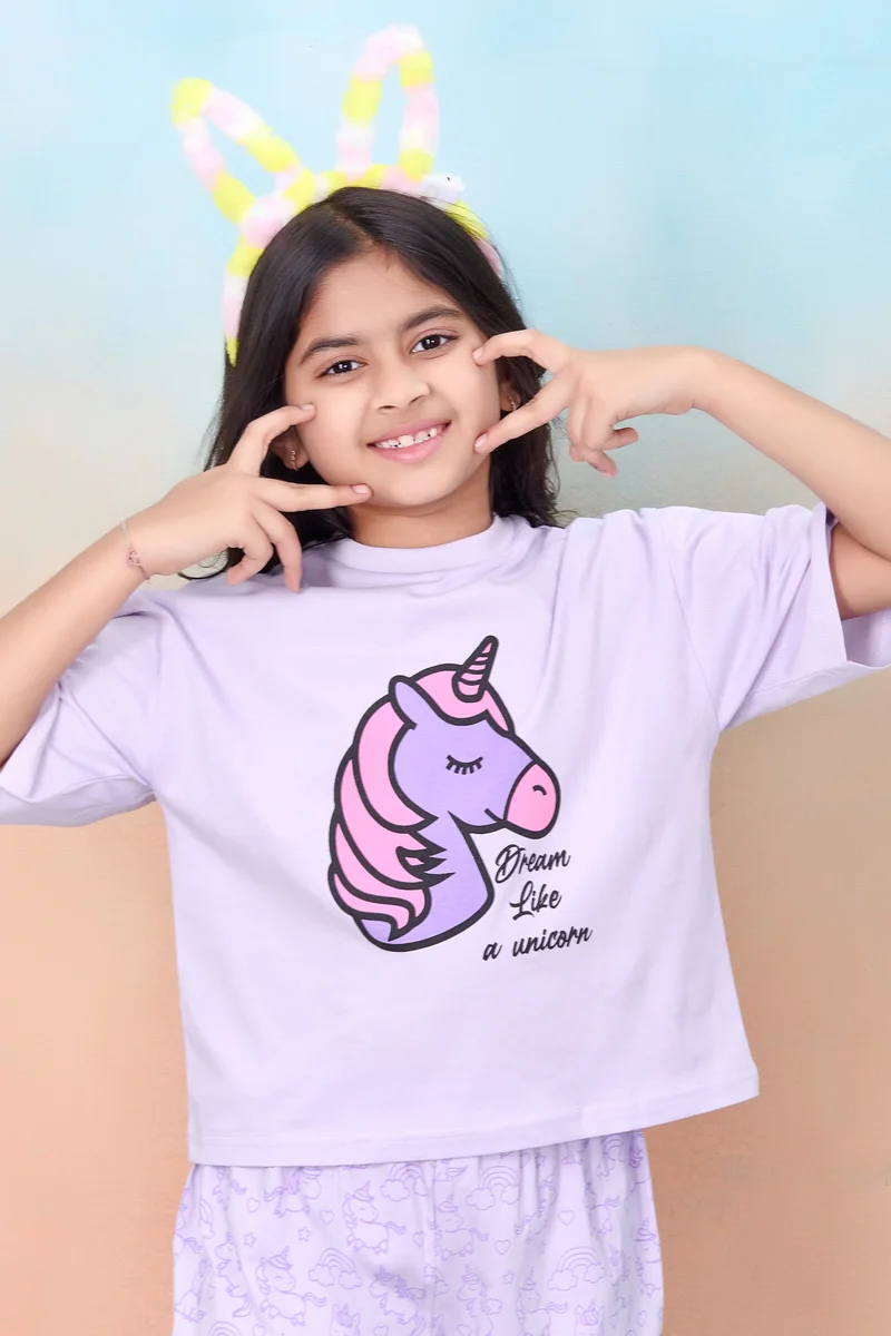 Artemea  Value PACK OF TWO Nightwear - Dream Like a Unicorn print Girls Premium Short set & Butterfly printed Girls Premium Pajama set ( 4 Pc set - 2 TOP & 2 bottoms) for Women | Best Price UAE
